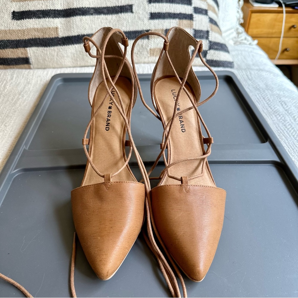 Lucky Brand Brown Pointed Lace-Up Heels